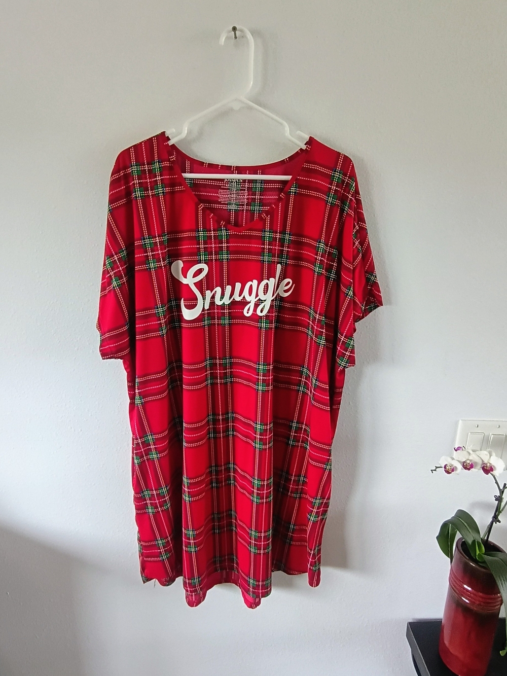 Joyspun Snuggle Christmas Plaid Sleep Shirt Nightgown Red Holiday 2X 3X